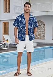 HISDERN Hawaiian Floral Shirt Short Sleeve Button
