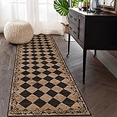 Beeiva Checkered Hallway Runner Rug 2.5x8 Vintage Kitchen Runner Rugs Non Skid Washable 8ft, Stain Resistant Ultra Thin Entryway Decor Framhouse Fall Diamond Carpet for Bathroom Besides (Brown/Black)