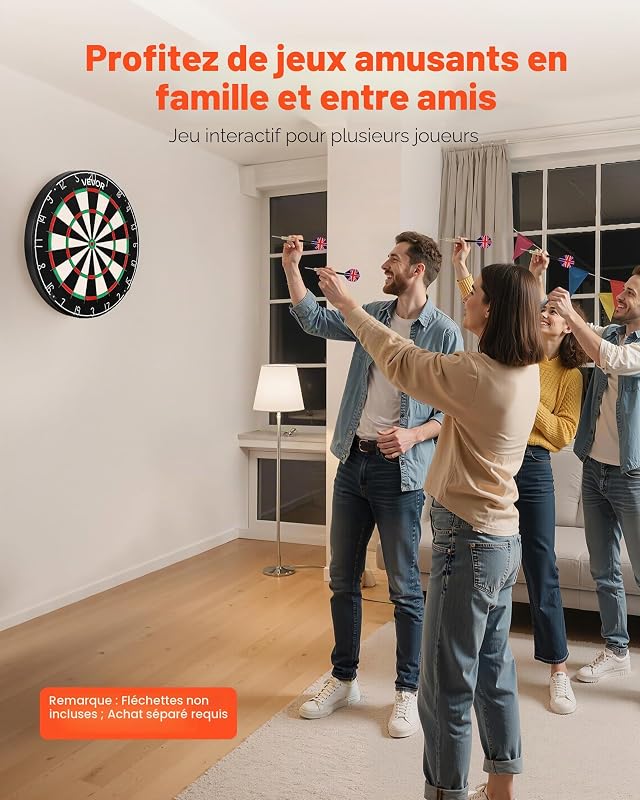 Cible de fléchettes, 450 mm, Planche à fléchettes Professionnelle en Fibre de sisal Auto-réparatrice avec œil de bœuf sans agrafes, Fil de Lame et Anneau Rotatif, pour Salle de Jeux à Domicile