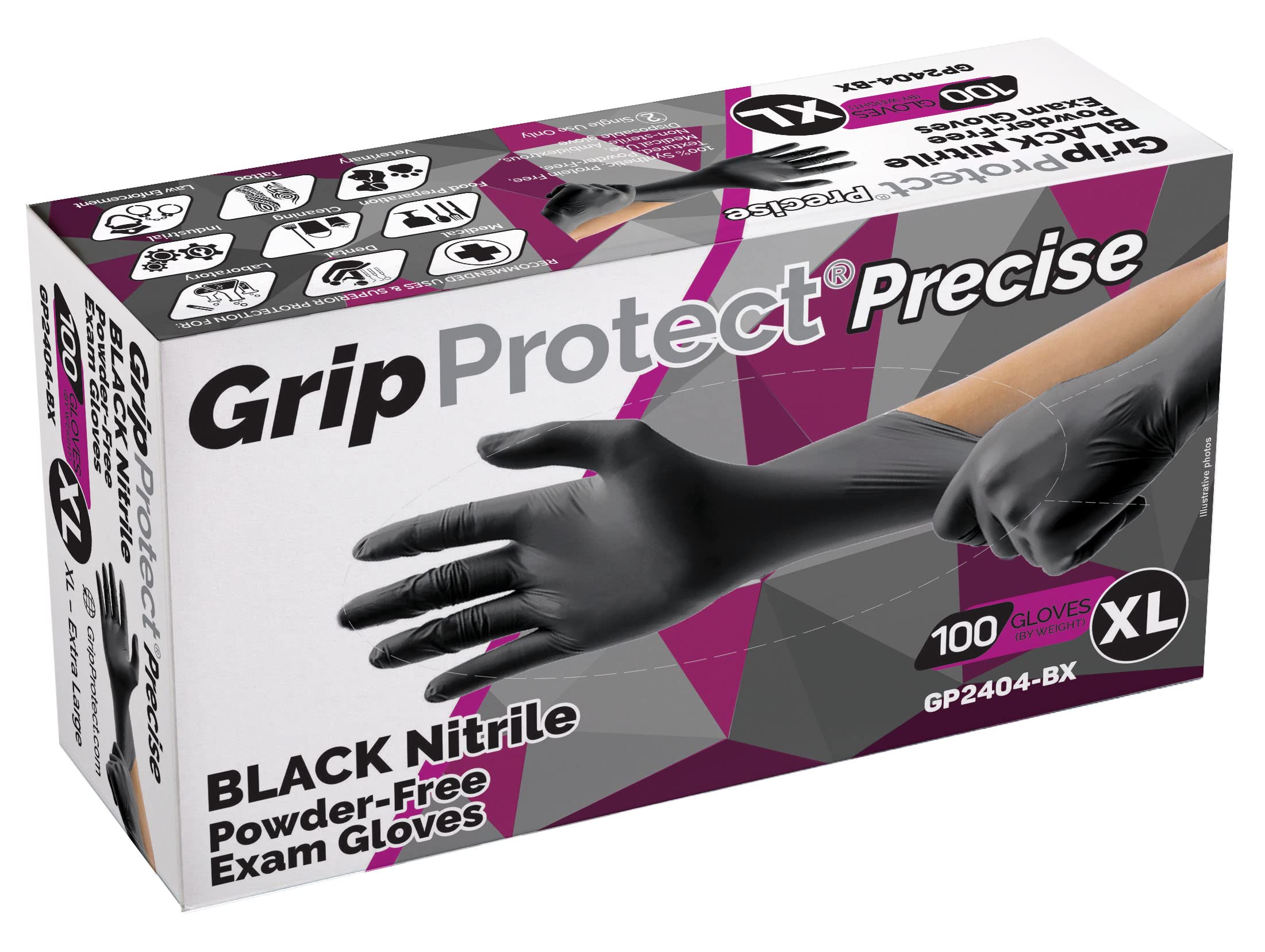 GripProtect® Precise Black Nitrile Gloves, Exam, 4