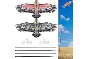 Qualirey 2 Sets Bird Scaring Eagle Flying Kite Bird Scarer Flying Kite Crops Farm Protector Simulated Eagle Scare Device with 12.63 ft Pole for Outdoor Home Yard (Beige Gray,Beige)