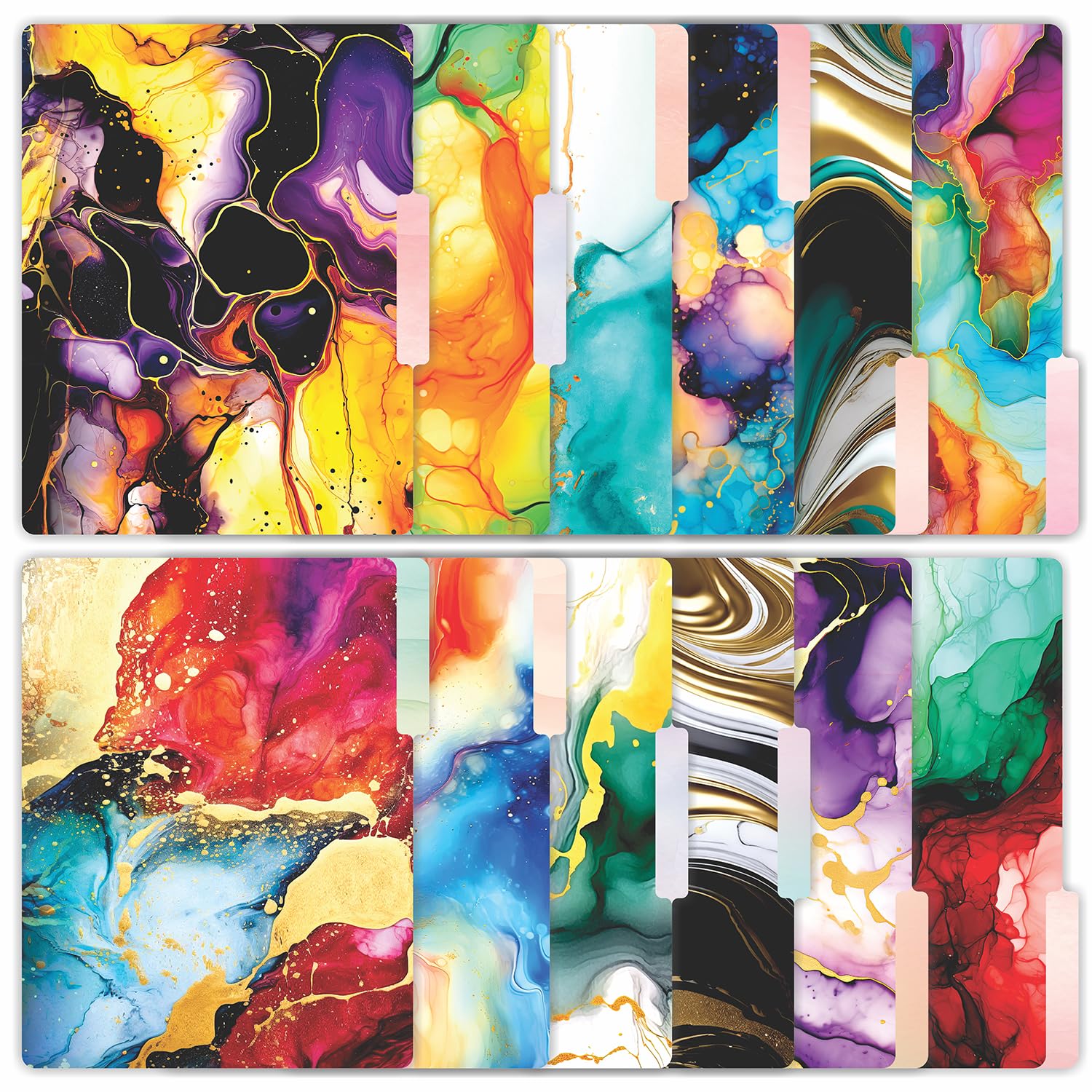 PARTH IMPEX 12 Pack Decorative File Folders, 1/3 Cut Tab with Assorted Positions, Letter Size Paper Holders (9.75” x 11.75”) Matte Finish Laminated for Office School Work - Marble Pattern Design