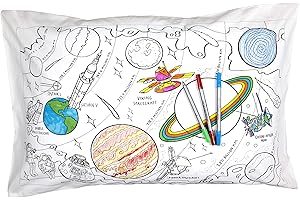 eatsleepdoodle Coloring Pillowcase for Kids w/ 10pk Washable Markers for Kids - 30x20in Space Explorer Kids Coloring Pillowcase - Ultra Washable & Reusable Arts and Crafts for Kids