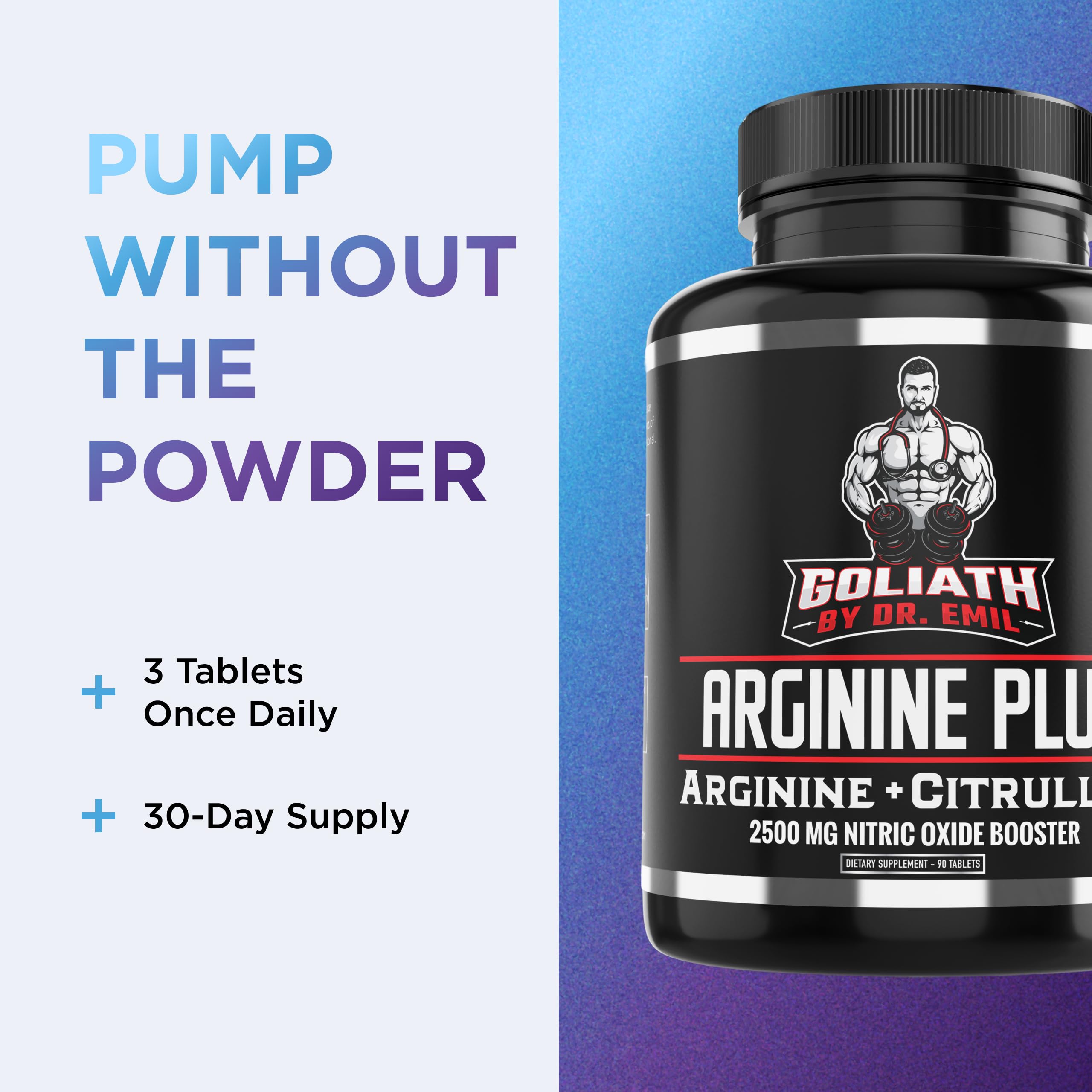 Dr. Emil's ARGININE Plus - L Arginine + L Citrulline - 2500 MG High Dose NO Booster Tablets - Nitric Oxide Supplement for Vascularity and Heart Health (Arginine AAKG and Citrulline Malate 2:1)