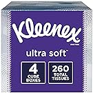 Kleenex Ultra Soft Facial Tissues, 4 Cube Boxes, 65 Tissues per Box (260 Tissues Total)