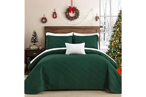 Yiran Christmas Quilts King Size, Emerald Green Fall Winter Bedspread Bedding Set, 3 Pieces Diamond Pattern Thin Lightweight Coverlet with 2 Pillow Shams for All Season 106x96 Inch