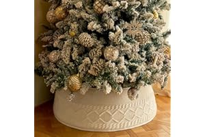 NOICLUB Christmas Tree Collar, Knit White Rustic Farmhouse Christmas Tree Skirt and Decorations,Adjusted Christmas Tree Base Cover for Artificial Trees for 6ft 6.5 ft 7ft 7.5ft Tree
