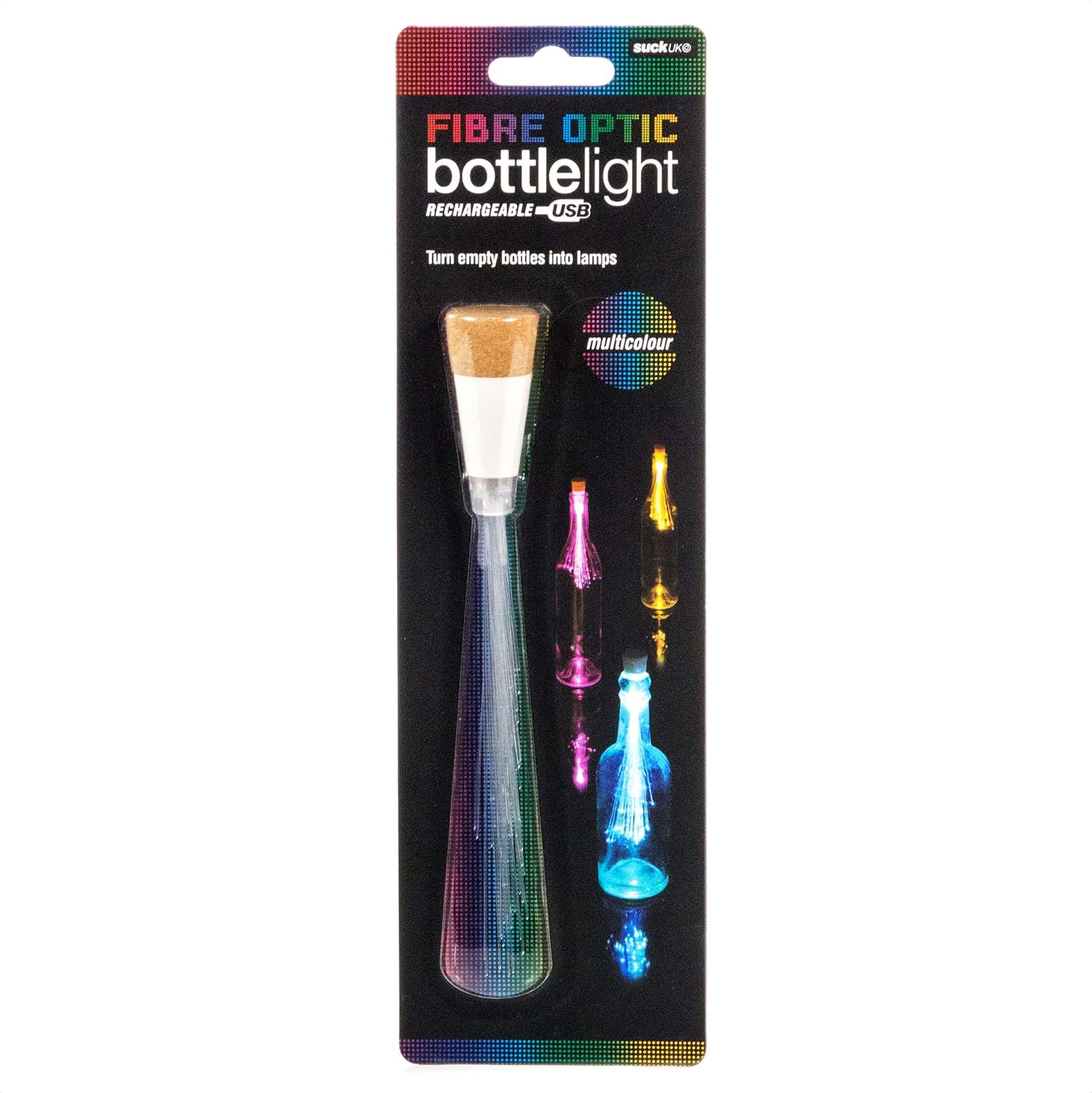 Suck UK Official Rechargeable USB Fibre Optic Bottle Light-Reusable Table/Home Decoration, Multi-Colour, One Size