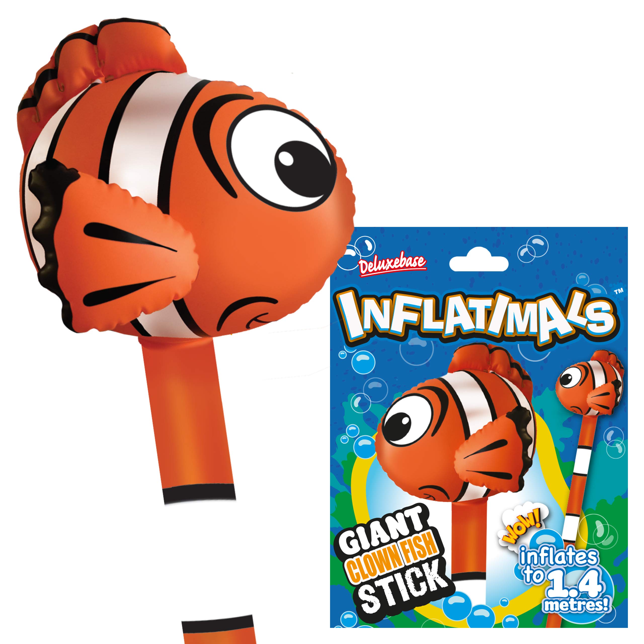 Inflatimals - Clown Fish from Deluxebase, Large Inflatable Animal Toy Balloon Stick, Ocean Birthday Decoration & Festival Balloons, Kids Party Supplies and Accessories, Fun Novelty Gifts.