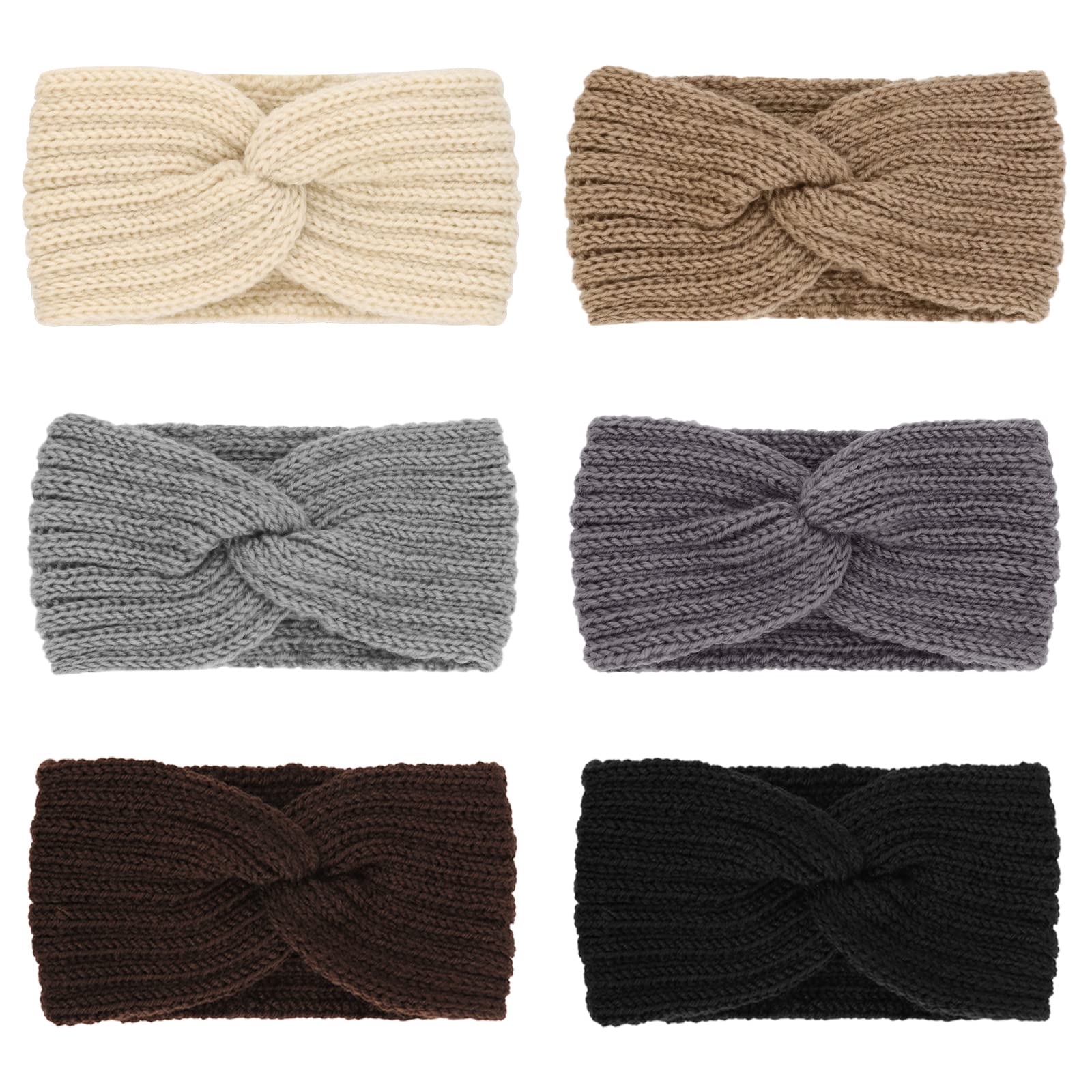 DRESHOW 6 Pieces Women Warm Knitted Headband Winter Ear Warmer Crochet Head Wraps Thick Cable Headband — image 1