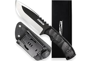 OERLA TAC DE-0014 Fixed Blade Outdoor Duty Knife 420HC Stonewashed Stainless Steel Field Knife Straight Camping Knife with G10 Handle Waist Clip EDC Kydex Sheath (Black)