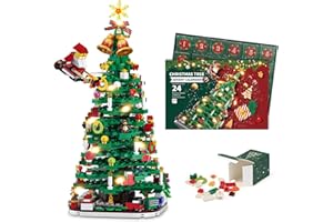 MYDOVA Advent Calendar 2024 Christmas Tree Building Toy Set with LED Light, Christmas Countdown Calendar Building Block 1100+PCS Set 24 Days Surprise Boxes Creative Gifts for Adults Teens Girls Ages 6+