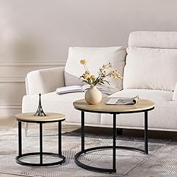 Uisoal Wood Coffee Table Set of 2, Nesting Coffee