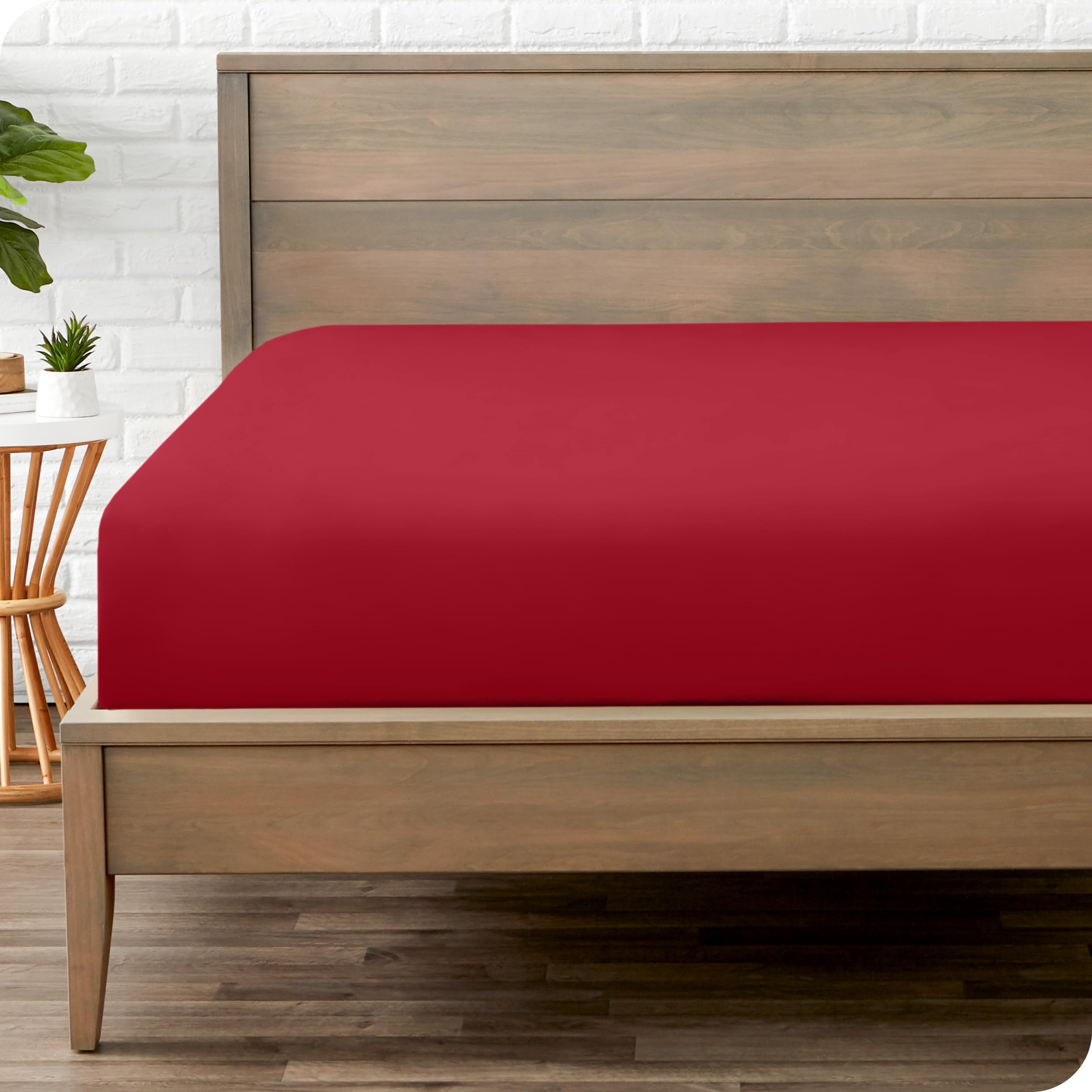 Bare Home Fitted Bottom Sheet Single Size - Premium 1800 Ultra-Soft Microfibre Sheet - Wrinkle Free - Deep Pocket - 38 CM/15 IN Deep - Single Fitted Sheet (Single, Red) — image 1