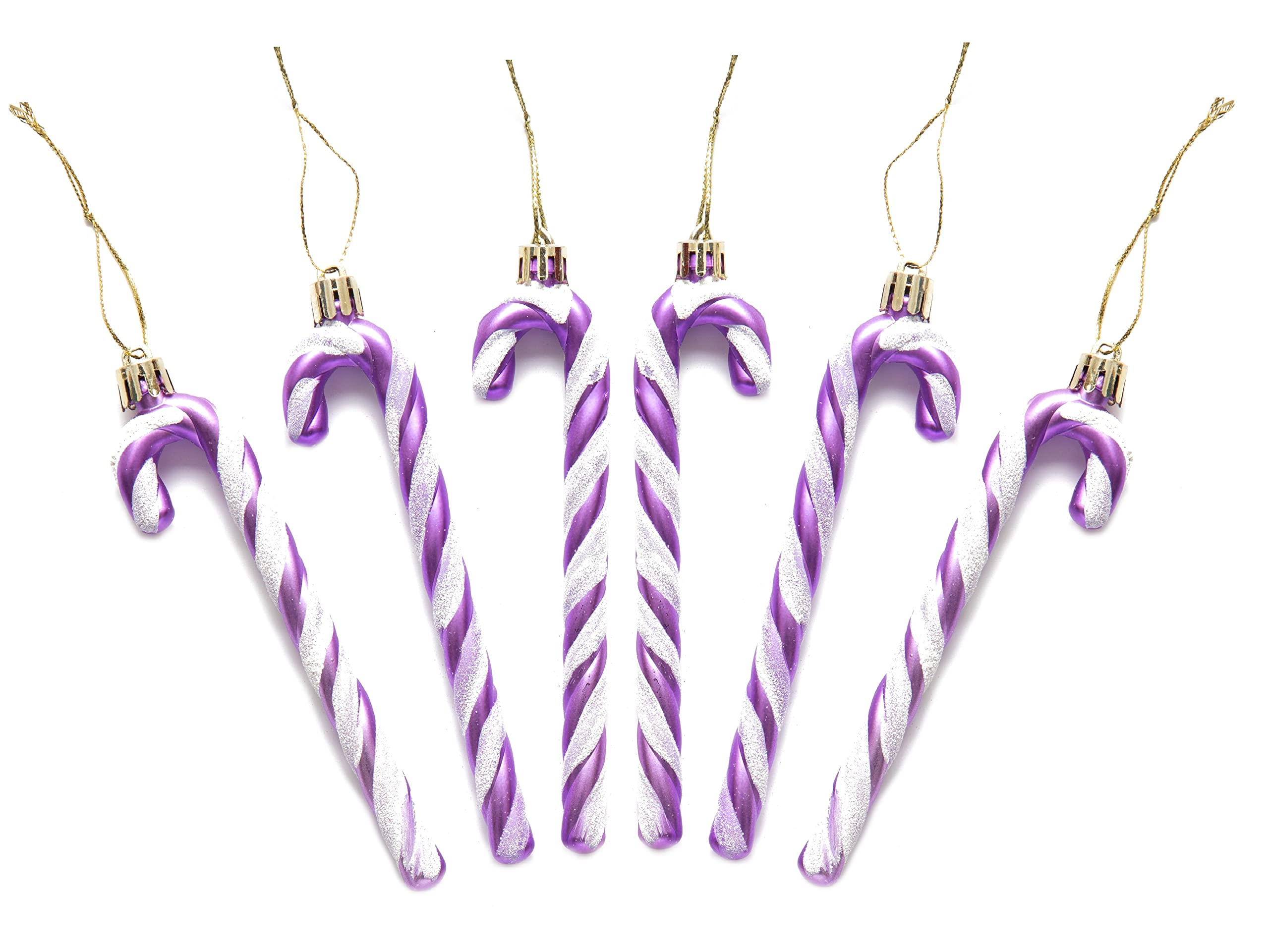 Pack of 6-13CM Glitter Candy Cane –Christmas Tree Hanging Decoration Bauble Xmas Ornament (Lilac)