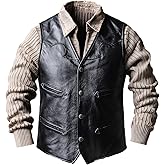 WPKDS Mens Vintage Distressed Premium Cowhide Multi Pocket Leather Motorcycle Vest with Five Carry Pockets Durable