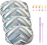 Renyiz Chunky Yarn Cotton Nylon Crochet Kit 50g 10 Balls Gray with Accessories