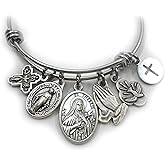 St. Therese of Lisieux Bangle Bracelet, Patron Saint Italian Charm Jewelry, Catholic Gift, 4 Sizes Extra Small to Large