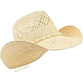 BESOOGII Straw Beach Cowboy Hat for Women Shapeable Brim Western Cowgirl Hat