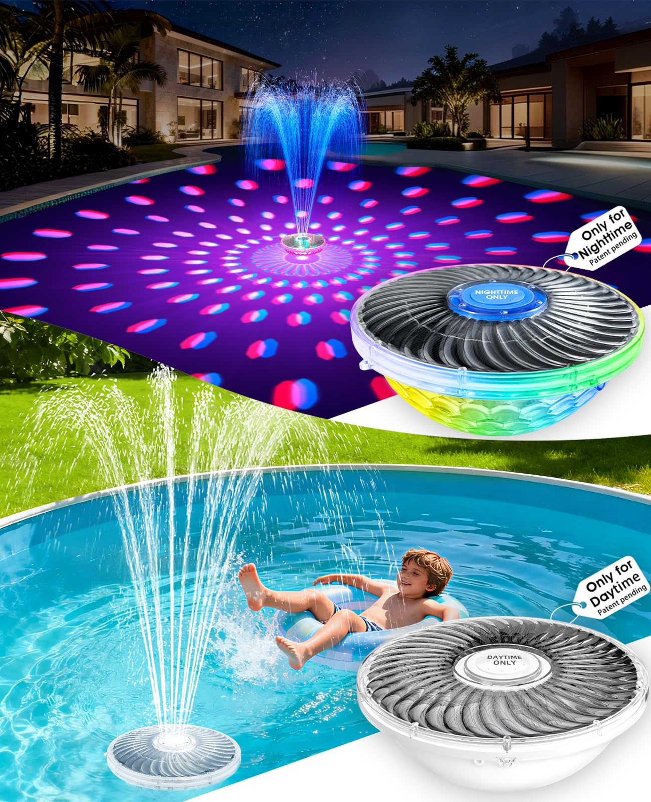 Photo 1 of 2PKS Solar Pool Fountains with Light Show,2026 Upgraded Large Solar Pool Water Fountain Kit, Floating Pool Fountain for Above Ground Pool,Solar Floating Fountain Pumps for All day Use