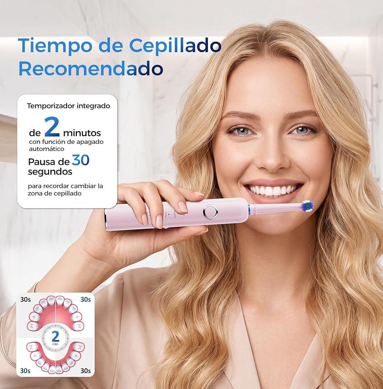 Cepillo de Dientes Eléctrico de Rotación para Adultos Niños, Rosa