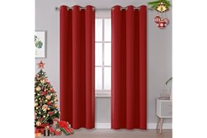 DUALIFE Christmas Red Blackout Curtains for Bedroom 84 Inches Long Room Darkening Thermal Insulated Curtain Panels with Grommet Top Window Drapes for Living Room 42x84 Inch Length