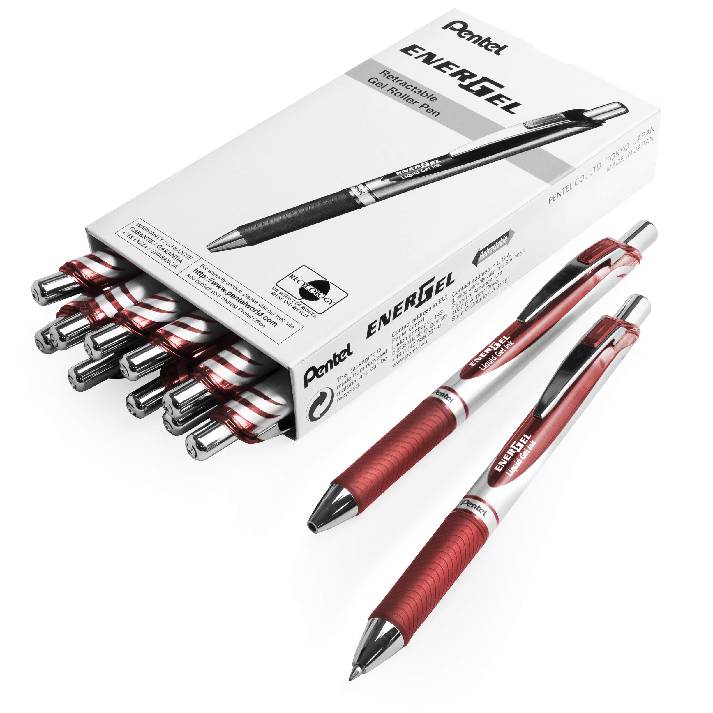 Pentel EnerGel XM BL77 - Retractable Liquid Gel Ink Pen - 0.7mm - 54% Recycled - Burgundy - Pack of 14