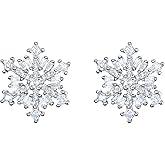 EVER FAITH 925 Sterling Silver Cubic Zirconia Winter Snowflake Flower Elegant Stud Earrings