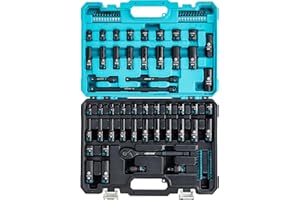 LIBRATON 3/8" Drive Impact Socket Set, 90PCS SAE & Metric Cr-V Deep & Shallow Impact Driver Sockets with Extension Bars, Ratc