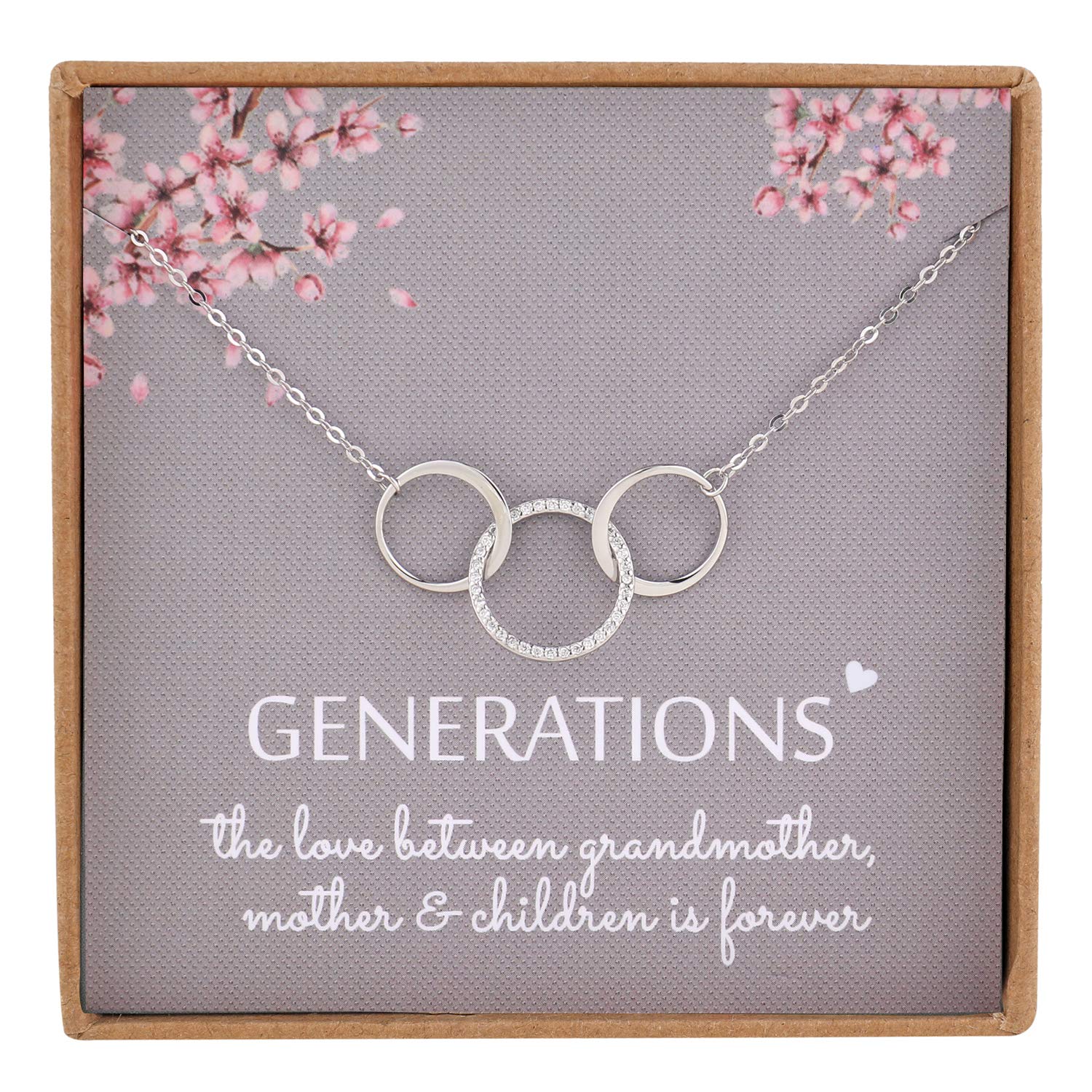 NOURISHLOV 3 Generations Necklace for Grandma Gifts - Sterling Silver Interlocking 3 Circles CZ Necklace for Mom Granddaughter Grandson Mothers Day Jewelry Nanna Gift