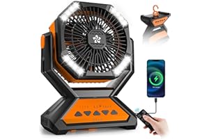 DOVILUXE Rechargeable Fan Portable-Camping Fans for Tents, 20000mAh Battery Powered Fan Camping Lights with Remote Hook, 4 Timer/4 Speed,Oscillating 45°/90°, Suitable for Personal Office Desk Travel Beach BBQ