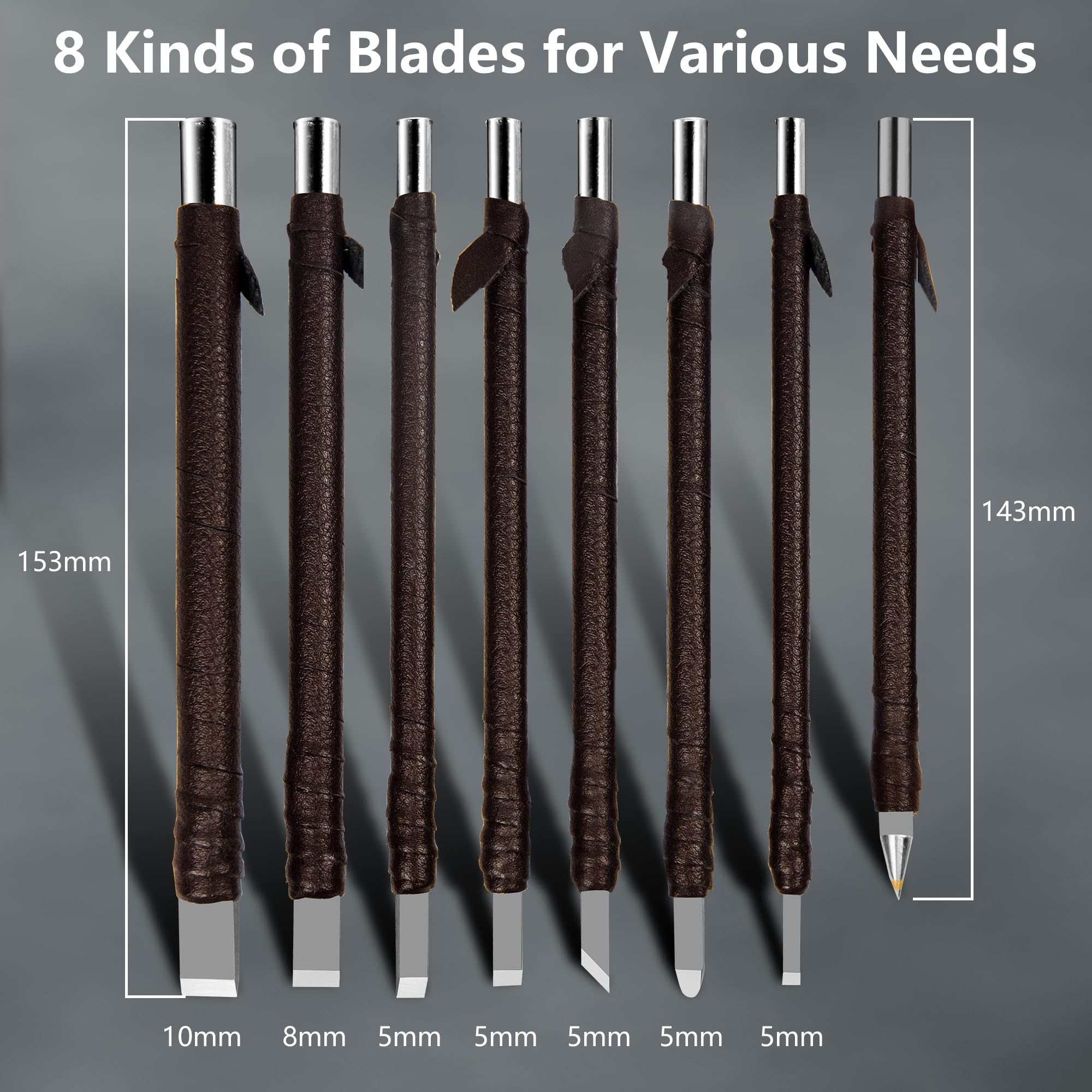 8 Pcs Tungsten Steel Chisel, Metal Engraving Tools, Chisel Set with Leather Sheath for Woodworking, Seal and Bamboo Carving