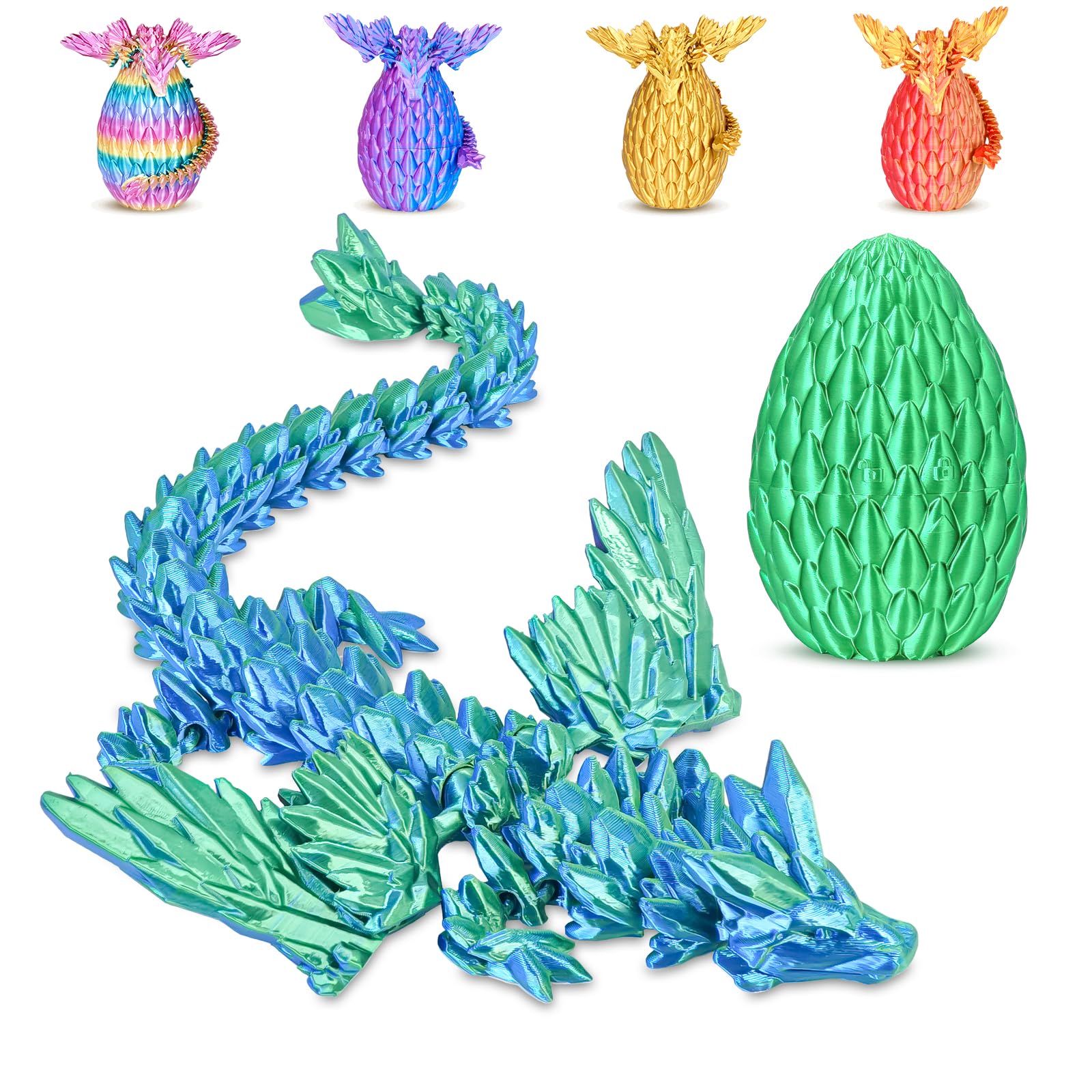 Winged Dragon Inside Surprise Egg Fun Collectible Toy Gift for Kids and Adults, 3D Printed Fantasy Dragon Ideal for Christmas Easter Birthdays and Holiday Decorations (Christmas Green, Medium)
