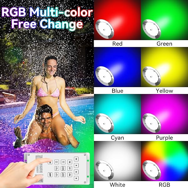 POOL LIGHTS FOR INGROUND POOL 10 INCHES 12 V LED LIGHTS EQUIVALENT 680 W BULBS RGB COLOR CHANGING UNDERWATER LAMP APP CONTROL LIGHT WITH 50 FOOT CORD AND RC & TRANSFORMER FOR 10 INCHES WET NICHE