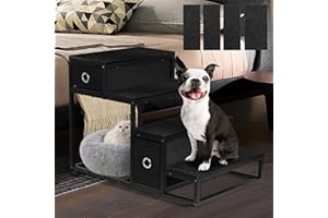 Wooden Dog Stairs for Large Dog, LitaiL 4 Step Dog Steps for Bed, Pet Steps Stairs for Medium and Large Dogs up to 110 Pounds, Large Dog Steps for High Bed with Non-Slip Felt Pad and Storage, Black