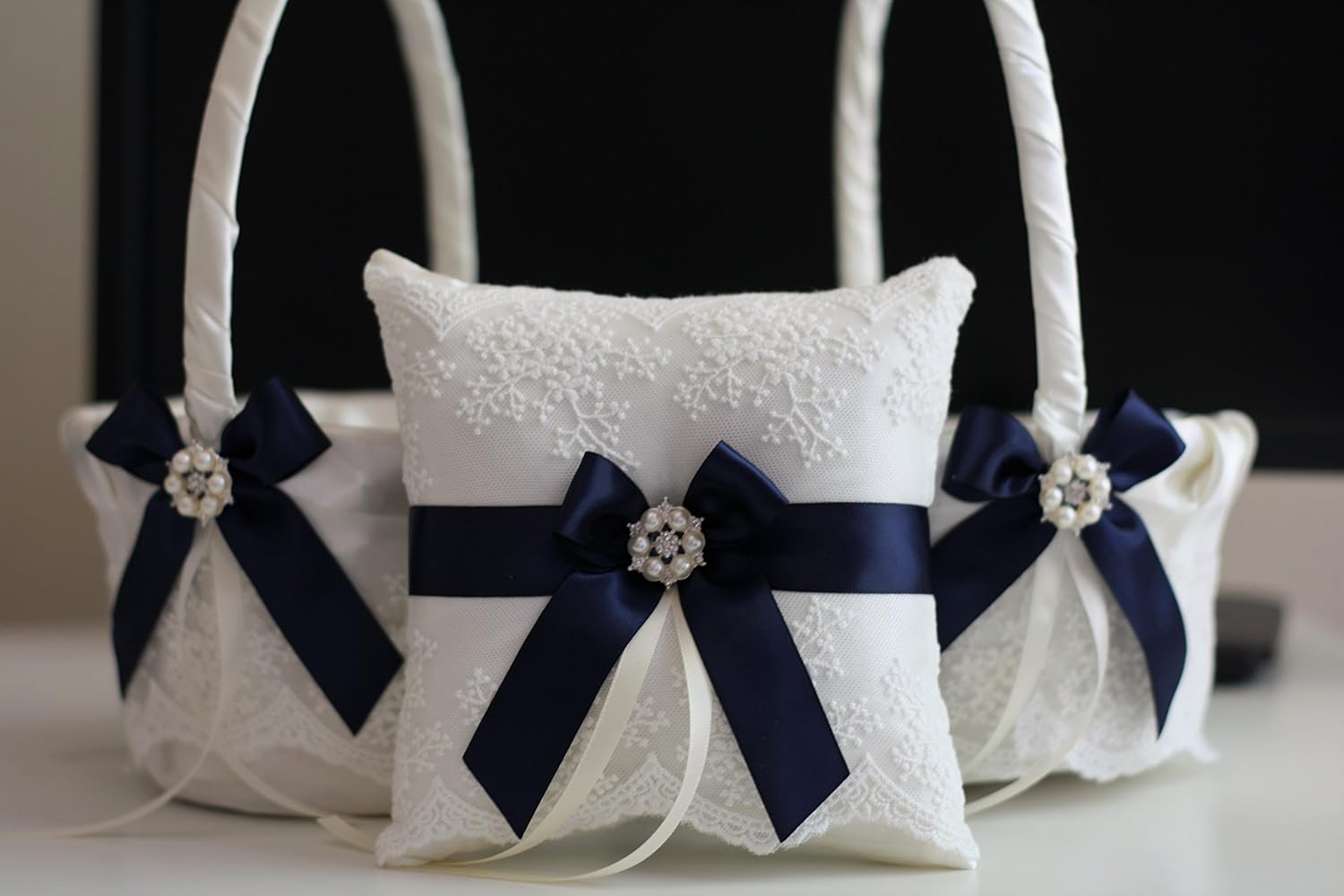 navy blue flower girl basket