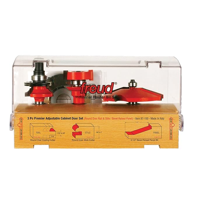 Freud 97150 3 Piece Door Router Bit Set with Premier 99760 Rail and