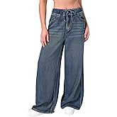 roswear Women's Wide Leg Jeans Non-Stretch Sweatpants-Like Lounge with Elastic Waist