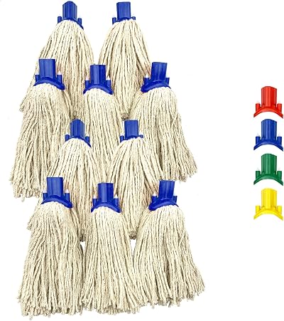 TDBS Mop Heads Replacement Colour Coded Self Threading 12 Blue Pack of 10