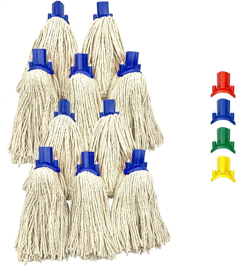 TDBS Mop Heads Replacement Colour Coded Self Threading 12 Blue Pack of 10