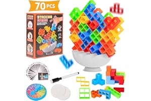 abigio Tetra Tower Stack Game, Balance Stacking Blocks Board Games for Kids & Adults, Fun for Classroom, Dorm, Party (70pcs)
