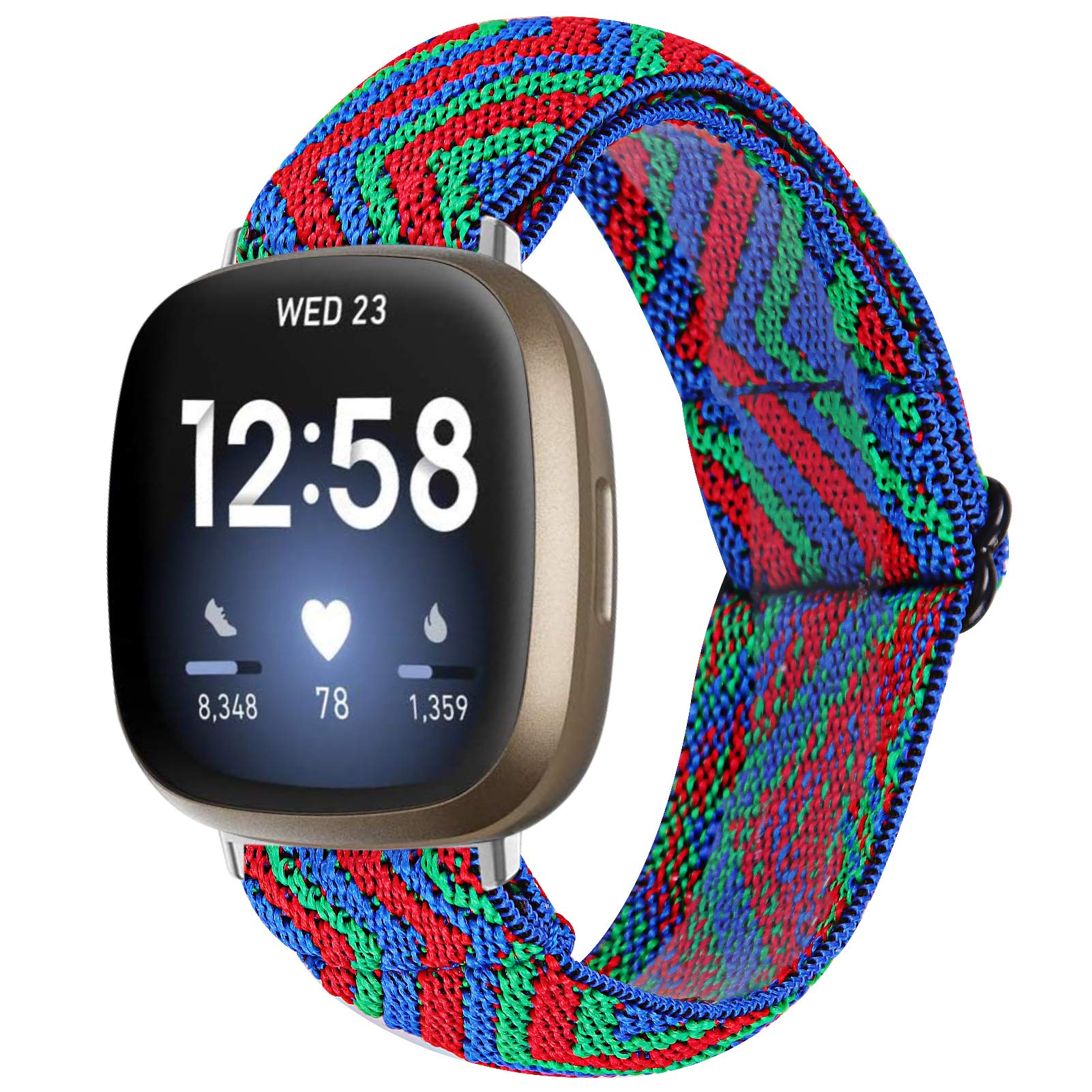 TRISTRAPS Nylon Watch Strap Compatible with Fitbit Versa 3/Sense Strap,Soft Elastic Breathable Replacement Sport Wristbands for Men/Women,18 Colours for Chosen (Blue+green+red)