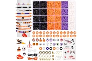 Goldwise Halloween Beads Friendship Bracelet Kit,2 Boxes with Halloween Clay Beads and Orange Letter (A-Z) for Jewelry Making, Varieties of Charms Jewelry Making,DIY Crafts for Party