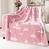 Hillsuren Witch Hat and Pink Crown Blanket for Girls 50 x 60 Inch Reversible Witch Theme Throw Blanket Fun Team Gifts for Christmas Halloween Thanksgiving Gift Decoration