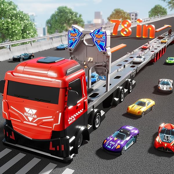 ZDRKWSM CARRIER TRUCK RACE TRACK TODDLERS TOYS, TOY TRUCK TRANSPORT CAR WITH 12 DIE-CAST TOY CARS, TRUCK CAR KIDS TOYS XMAS BIRTHDAY GIFTS FOR AGE 3 4 5 6 7 8 YEARS OLD BOYS GIRLS