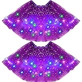 Haysandy 2 Pack LED Tutu Skirt Layered Tutus for Women Light up 80's Tulle Tutu Skirt Mardi Gras Valentines Party Costume
