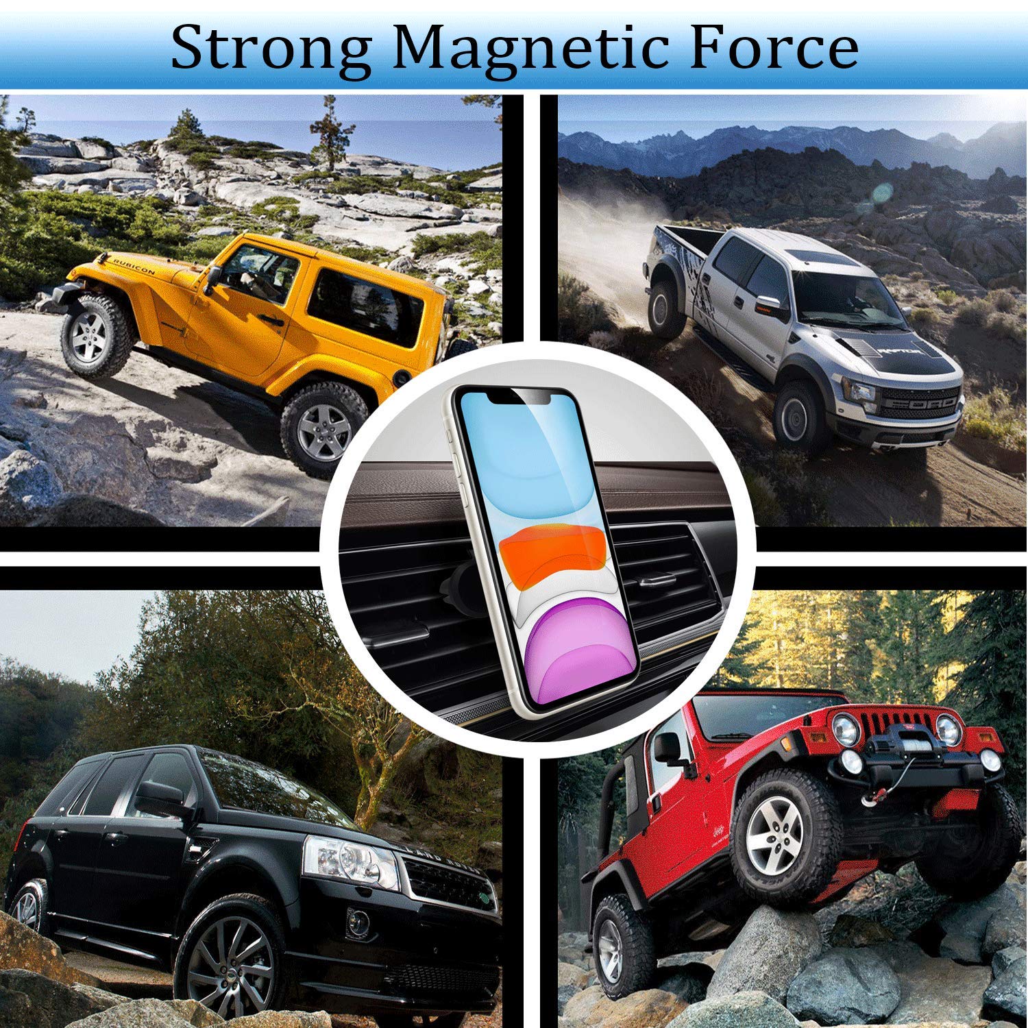 Babacom Soporte Movil Coche Magnético,360 Grados Rotación Soporte Teléfono Coche Universal Rejilla Ventilación con Doble Clip Estable para iPhone, Samsung y Otras Smartphones de 3.5 a 6.5 Pulgadas