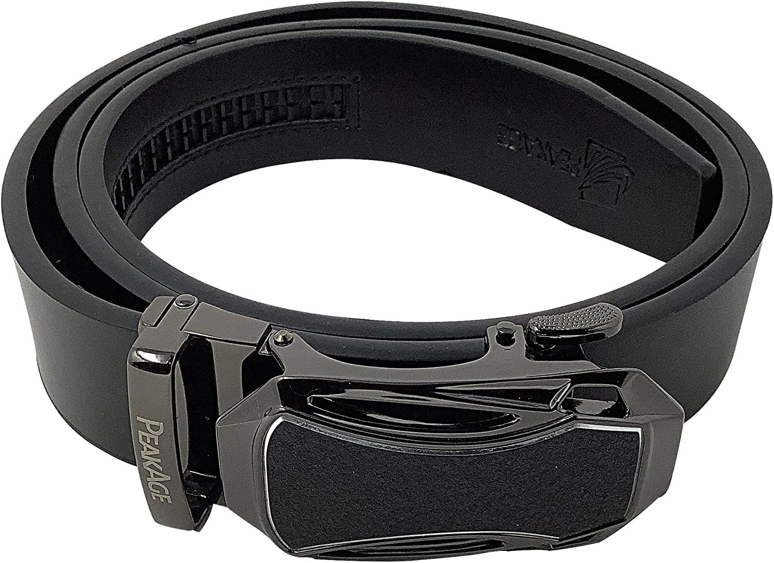 Peakage Men's Genuine Leather Ratchet Dress Belt with Automatic Sliding Buckle
