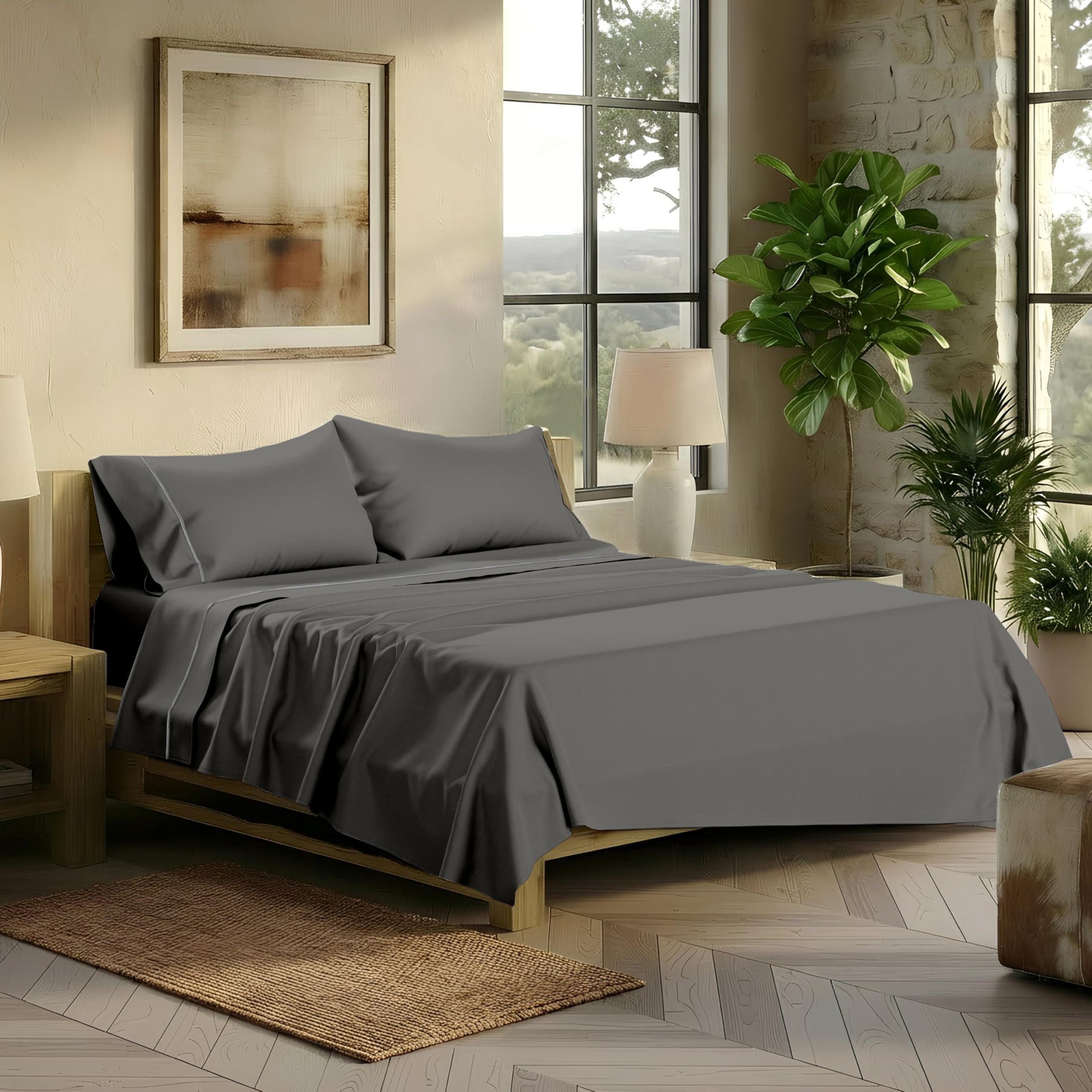Photo 1 of TEXAS LINEN CO. 100% Egyptian Cotton Sheets King Size - 2000 Series Luxury King Bed Sheet Set, Silky Soft Cooling Sateen Weave, 17” Extra Deep Pocket Hotel Collection Sheets (4 Pc, Dark Grey)