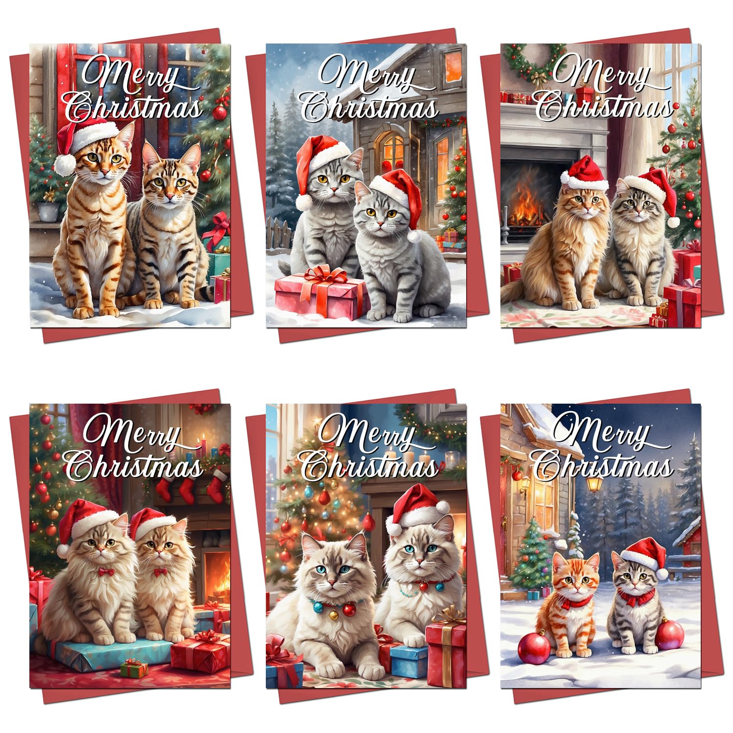Christmas Cards Boxed | 30 Pack Xmas Cards Multipack | 6 Unique Christmas Cards 2025 Cats In Hats Designs Festive Seasons Greetings For Friends Family